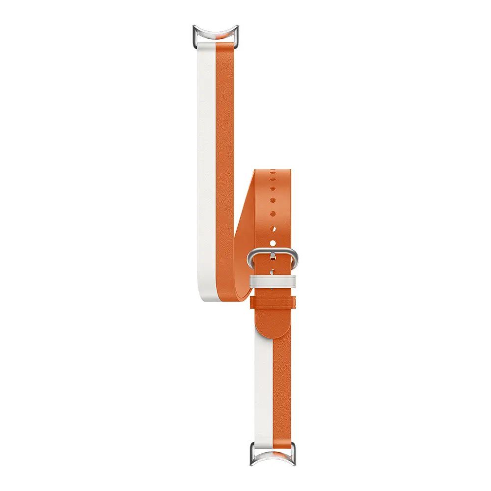 Zweifarbiges Lederarmband für Xiaomi Smart Band 9 | Weiss/Orange